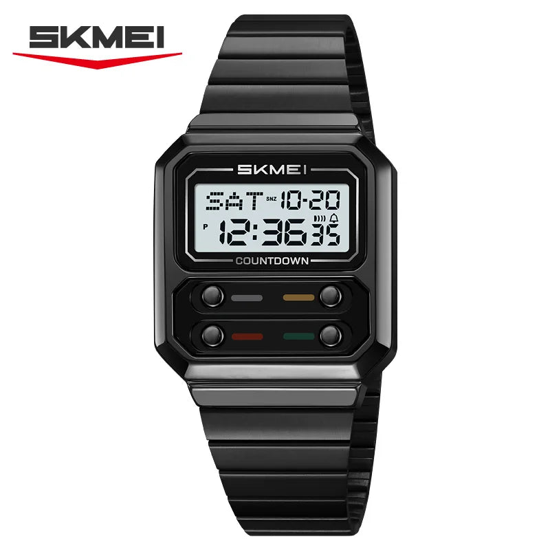 Reloj de pulsera digital para hombre SKMEI, resistente al agua, con cuenta regresiva, a prueba de golpes, de acero inoxidable y estilo lujoso