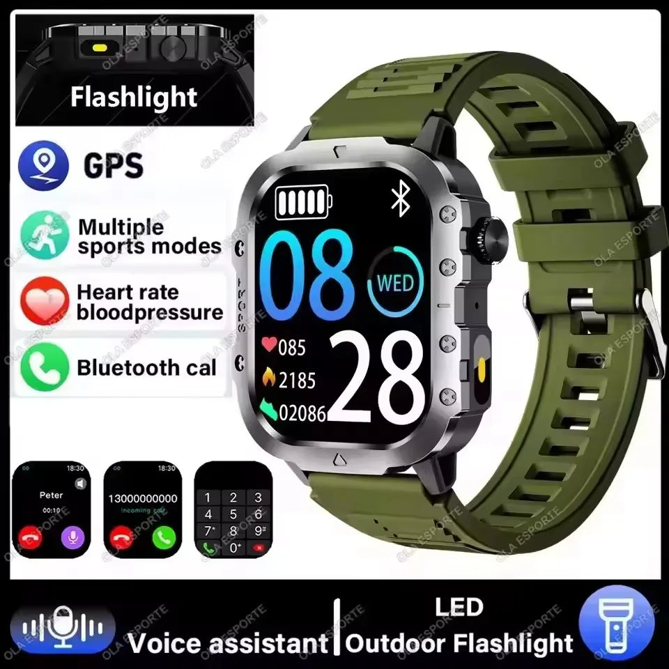 Reloj inteligente militar 2026 para hombre, 3ATM, deportivo para exteriores, rastreador de actividad física, monitor de presión arterial y salud, llamada BT, reloj inteligente con GPS