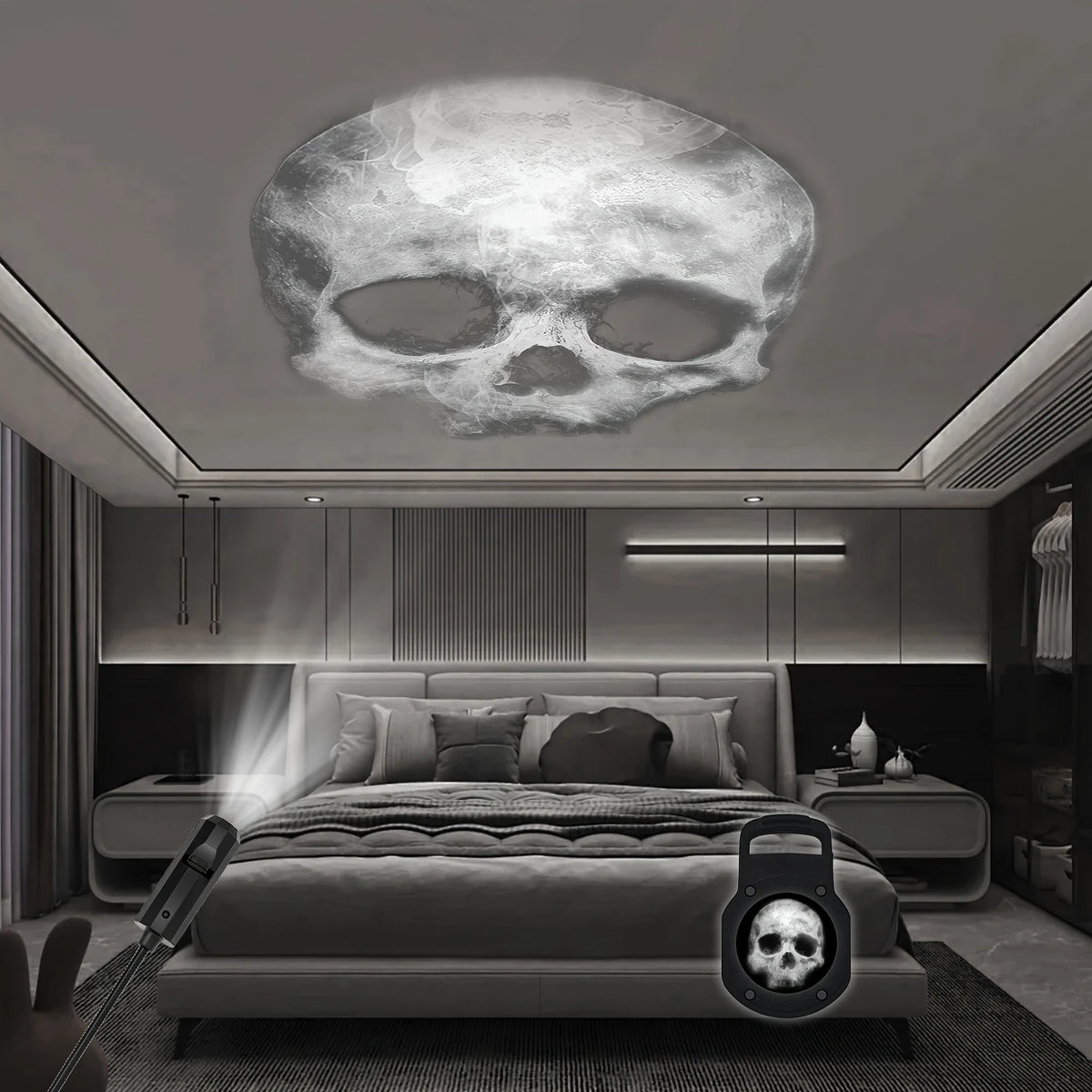 Lámpara de proyección LED USB para Halloween, 3/6 piezas, luz con patrones de fantasma y esqueleto, luz nocturna, luz de ambiente navideño, decoración festiva