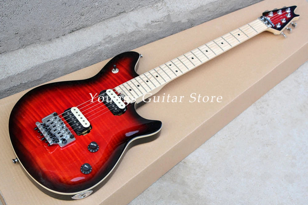 Guitarra Eléctrica de 6 Cuerdas, Chapa de Arce Tigre, Borde Negro, Cuerpo Rojo, 22 Pastillas Dobles, Oferta Personalizada YSGS-8024