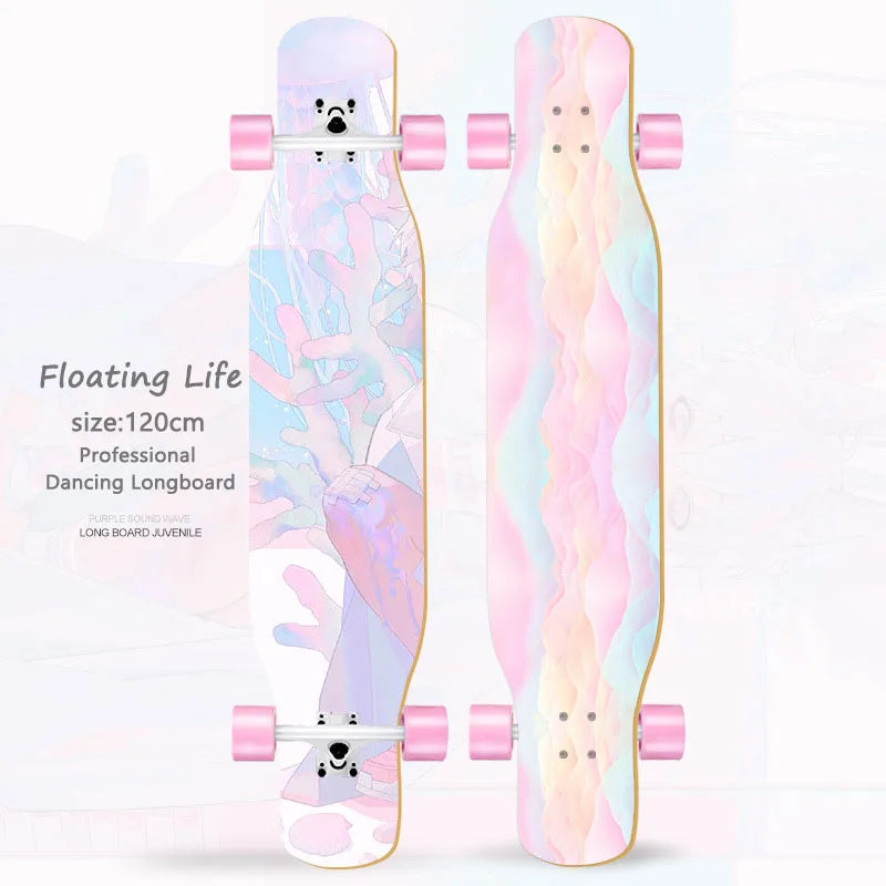 Patineta Completa para Mujer, Longboard de 110/120 cm, Tabla de Madera de Arce de 7 Capas, Ruedas de PU, para Principiantes, Freestyle, Baile Callejero