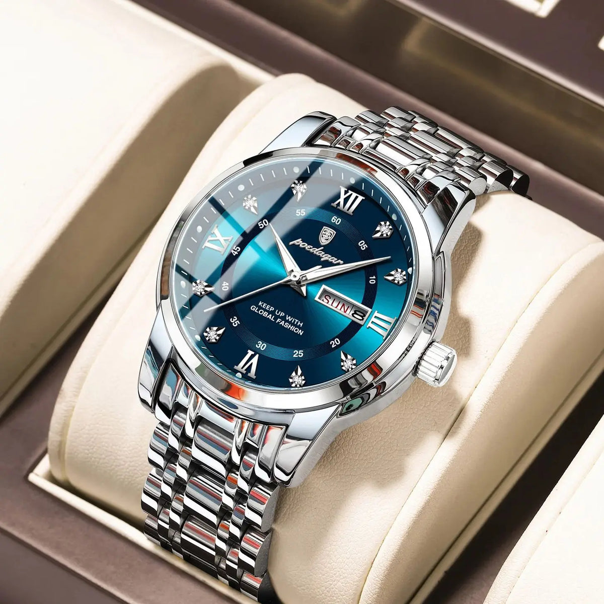Reloj de pulsera para hombre POEDAGAR de lujo y tendencia, resistente al agua, de acero inoxidable, luminoso, con fecha y día, reloj de cuarzo a la moda para hombre