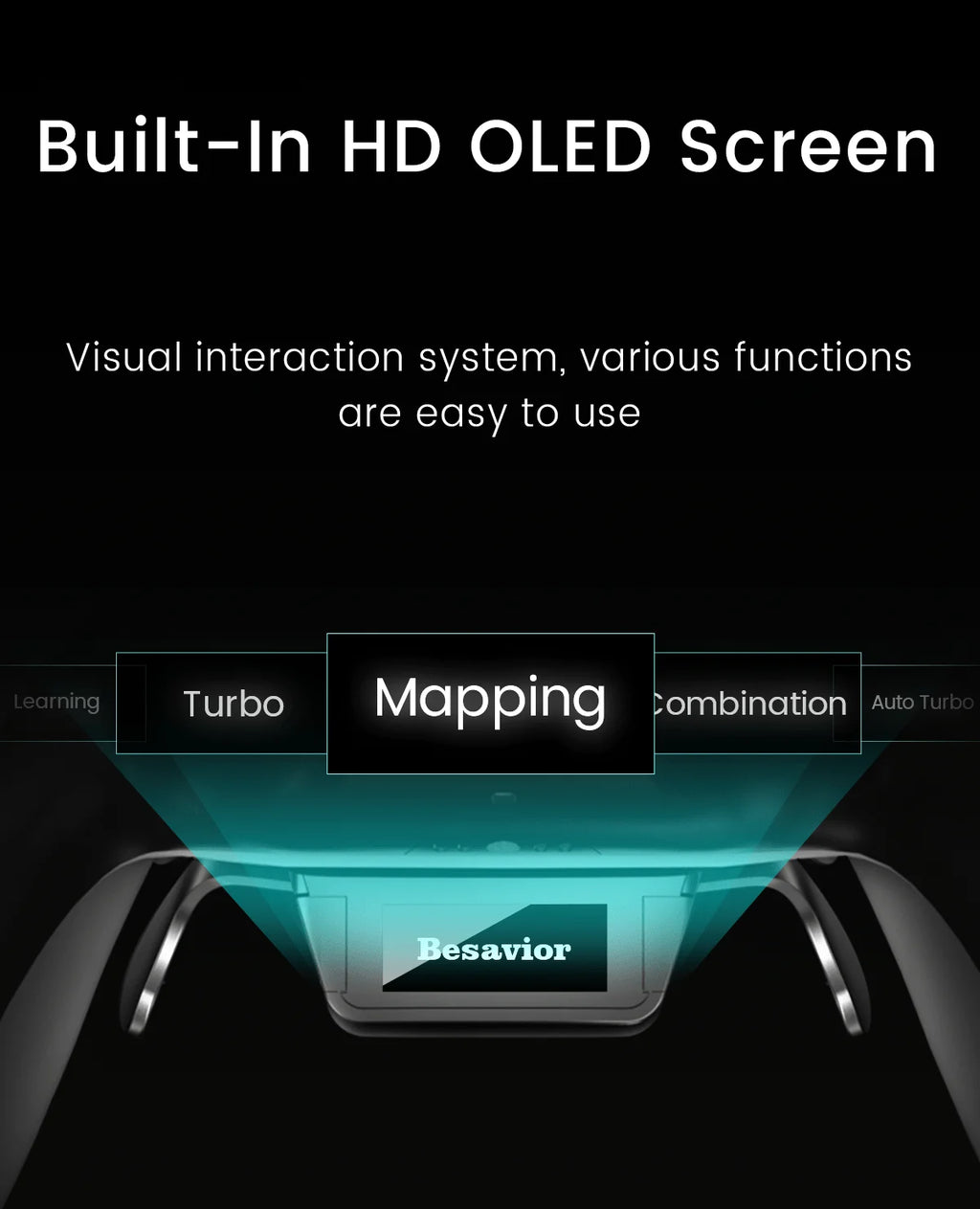 Pantalla OLED HD integrada en la parte trasera del mando, interfaz de uso