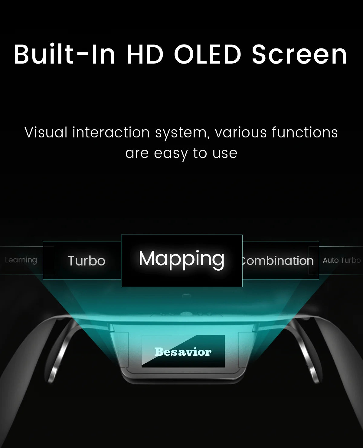 Pantalla OLED HD integrada en la parte trasera del mando, interfaz de uso
