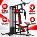 Estación de entrenamiento multifuncional para gimnasio, con un conjunto de pesas de 65 kg, que incluye todo lo necesario para un gimnasio en casa: banco para abdominales, soporte para flexiones y estación para ejercicios de