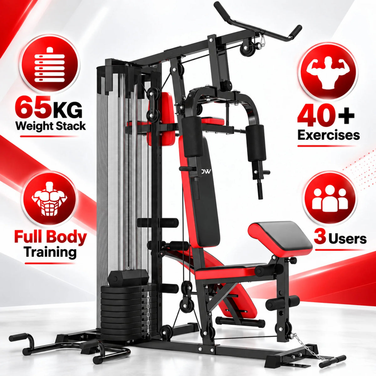 Estación de entrenamiento multifuncional para gimnasio, con un conjunto de pesas de 65 kg, que incluye todo lo necesario para un gimnasio en casa: banco para abdominales, soporte para flexiones y estación para ejercicios de