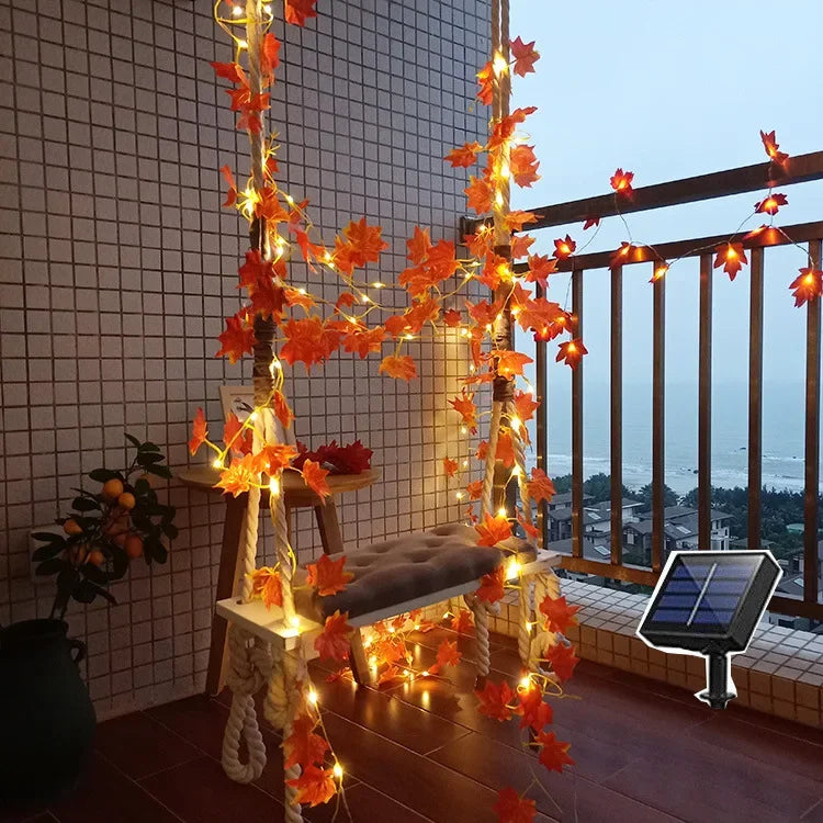 Guirnalda de luces solares de hoja de arce de 2-10m, guirnalda de vid de arce LED Artificial, luces para boda, Navidad, fiesta de Halloween, decoración de habitación