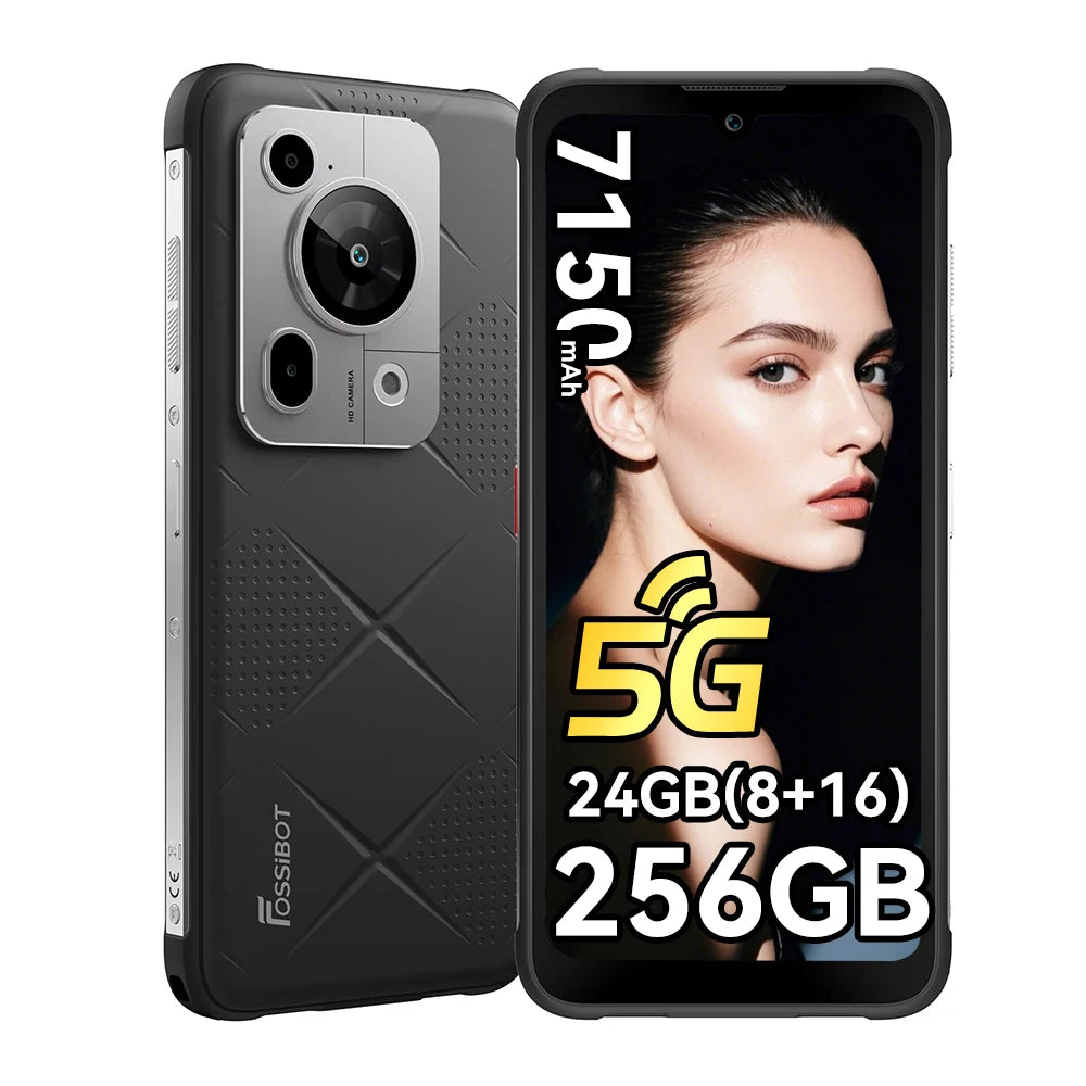 Smartphone resistente Fossibot F112 Pro 5G Android 14, 24 GB (8+16) 256 GB, pantalla HD+ de 6.88", batería de 7150 mAh, cámara de 50 MP, teléfono móvil con NFC
