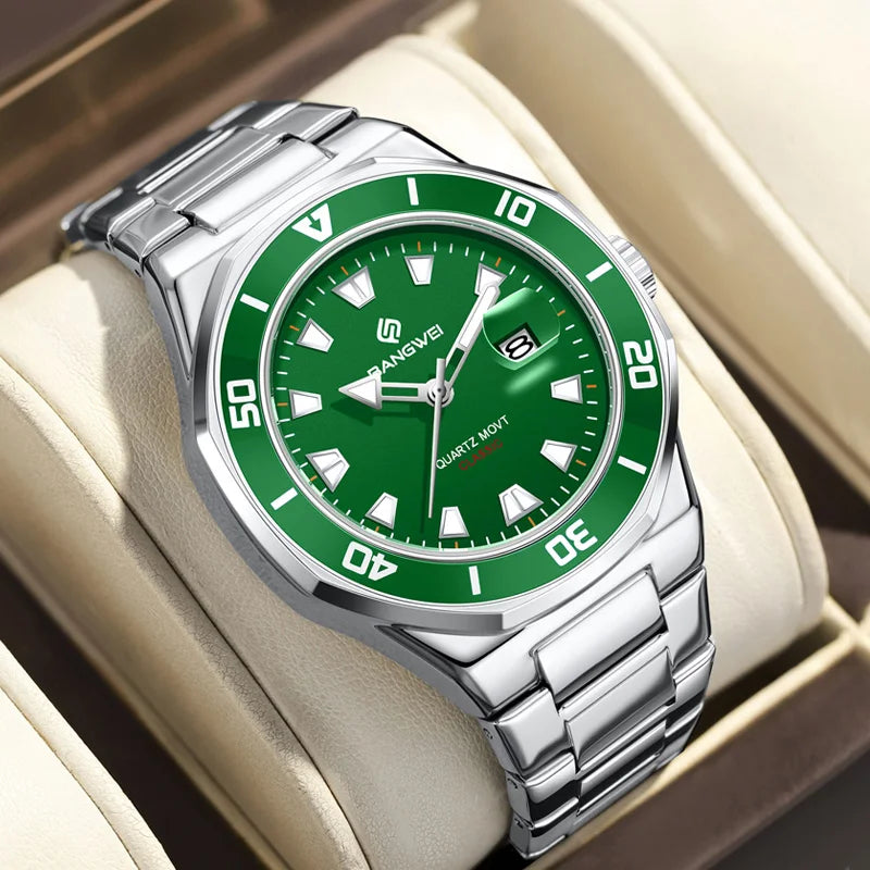 Reloj de negocios para hombre BANGWEI con fecha, resistente al agua, luminoso, de lujo, deportivo, de cuarzo y acero inoxidable para caballero