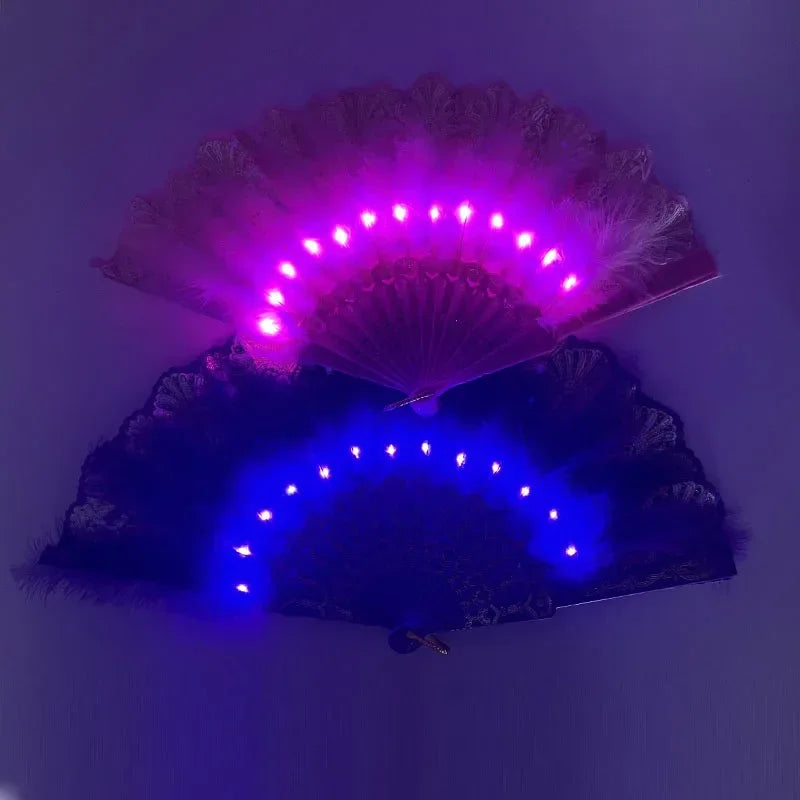 Abanicos con luces LED, plumas luminosas y disfraces para bailes, fiestas religiosas, presentaciones, bares, el hogar y Halloween.