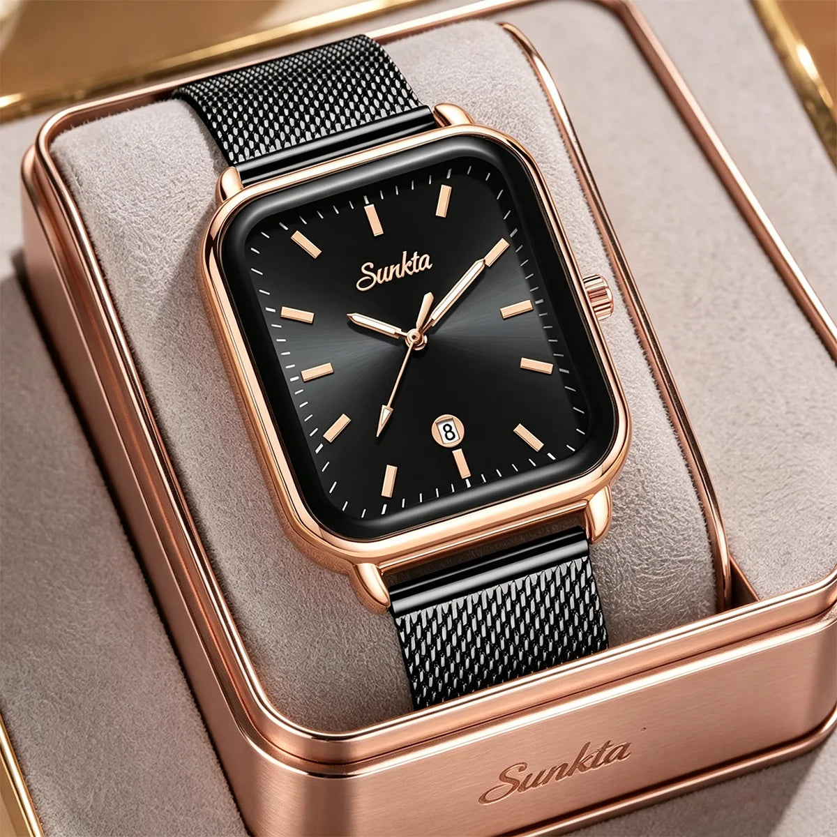 Reloj de lujo para mujer SUNKTA, esfera cuadrada, resistente al agua, con calendario, reloj de cuarzo elegante y de alta calidad para mujer.