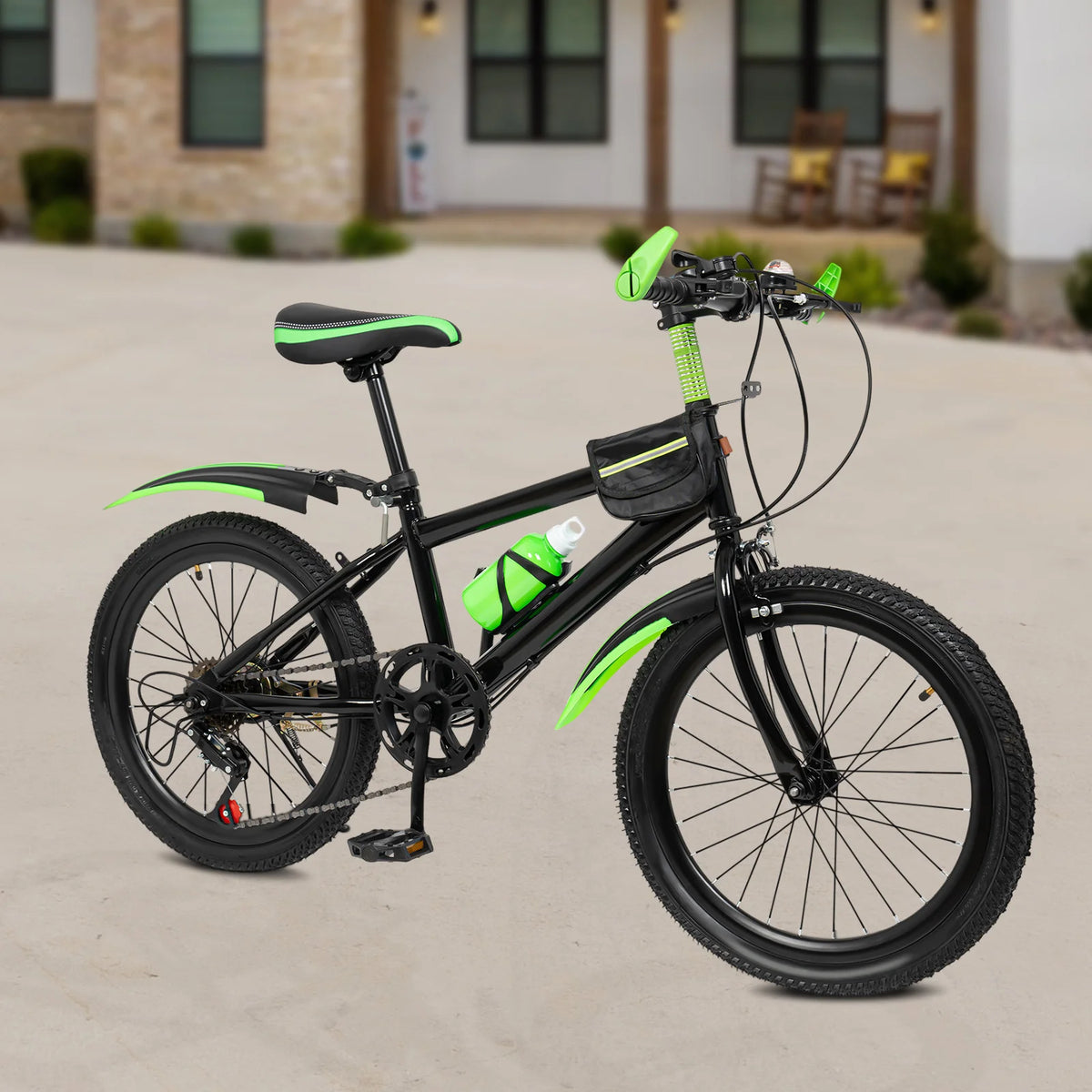 20 Inch Green Mountain Bike for Teens, Carbon Steel Frame 21-Speed Shifters, Dual Disc Brakes & Front Suspension Fork, Lightweight Off-Road Bicycle for Trail, Commute, Dirt (Green)