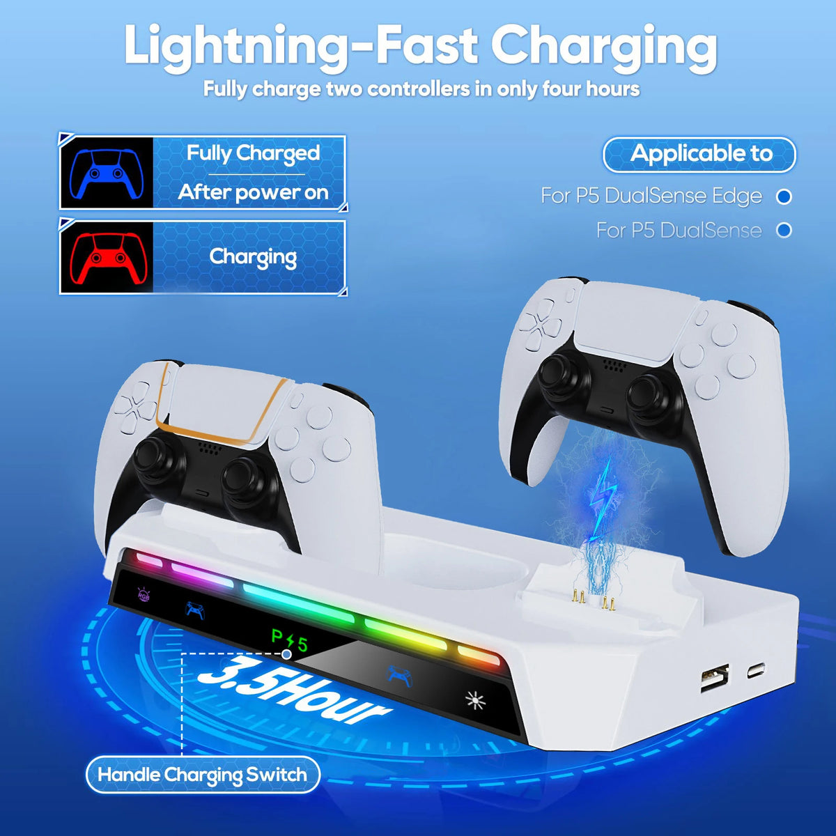 Wall Mount Kit with RGB Light For PS5/ Pro/ Slim Console Dual Controller Charging Station Headset Hanger For PS5 Accessories