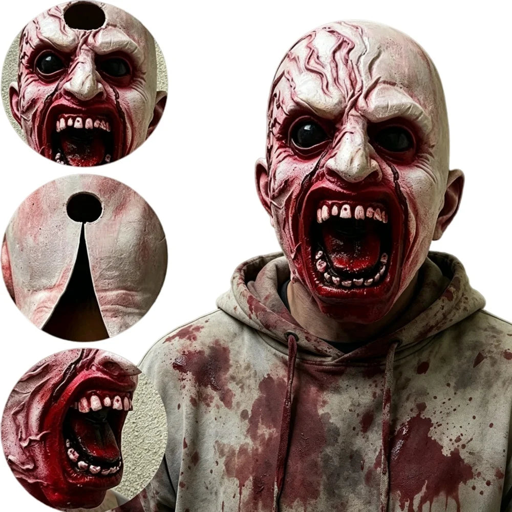 Bloody Zombie Full Head Latex Mask With Neck Piece Horror Halloween Cosplay Haunted House Party Costume Props