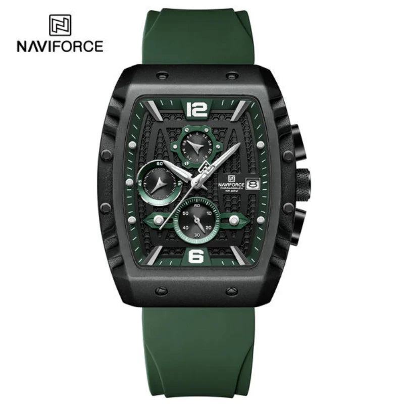 Reloj de cuarzo multifunción para hombre NAVIFORCE, deportivo, resistente al agua, con correa de silicona, calendario y cronógrafo, modelo NF8025