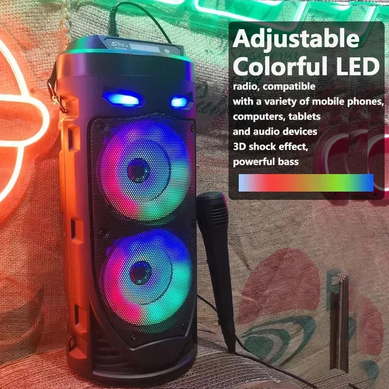 Columna inalámbrica de 30W, altavoz estéreo portátil con Bluetooth de gran potencia, subwoofer, altavoces de fiesta de graves con micrófono, Karaoke familiar, USB