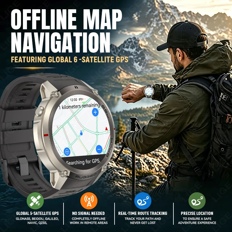2026 GPS Smart Watch Men 5ATM Waterproof 170+ Sports Offline Map Compass Altimeter AMOLED Bluetooth Call Outdoor Smartwatch Man