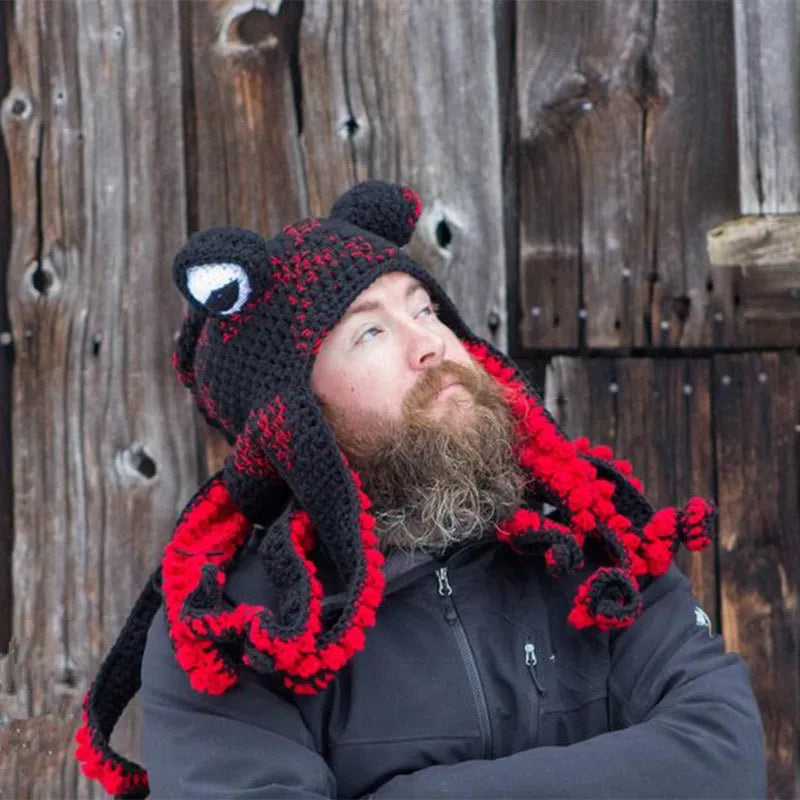 Gorro de Pulpo para Fiesta de Halloween, Divertido, con Ocho Brazos, Cálido, Tejido a Crochet