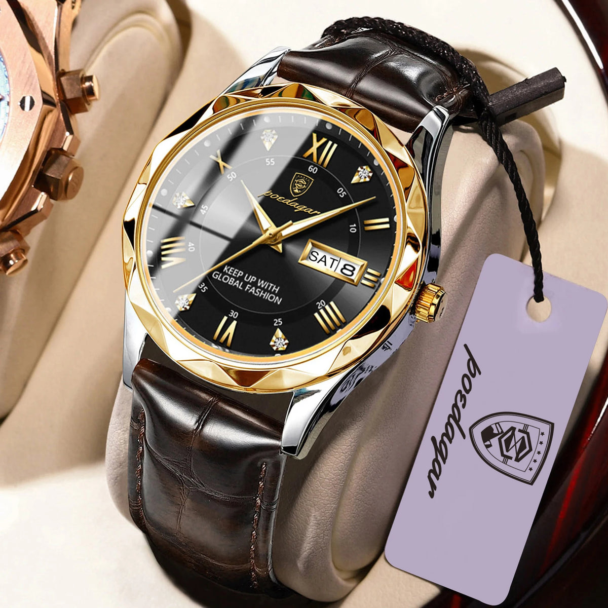 Reloj de pulsera para hombre POEDAGAR, diseño moderno, resistente al agua, luminoso, con calendario semanal, cuarzo, correa de piel, estilo ejecutivo