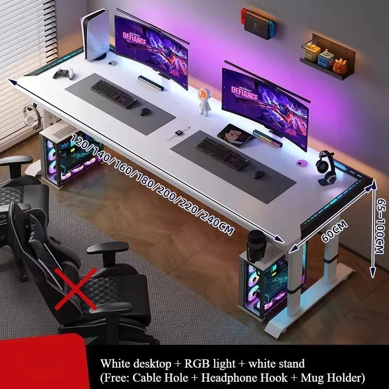 Escritorio gaming ajustable con luces RGB y base con compartimentos laterales