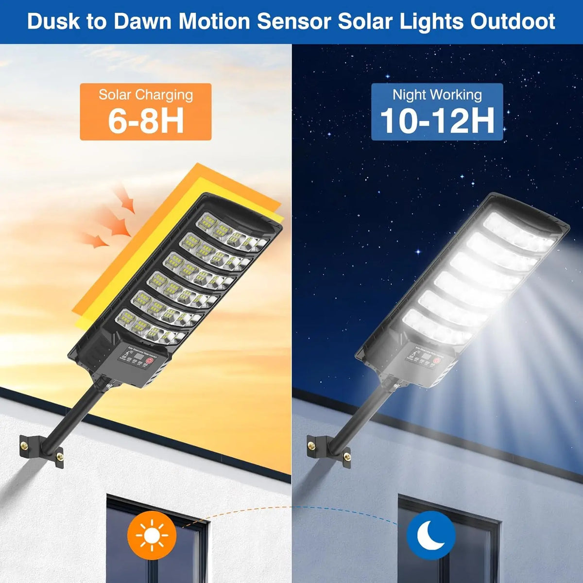 2/1 uds. Farola solar para exteriores, resistente al agua, con sensor de movimiento, luz de inundación LED alimentada por energía solar para estacionamiento exterior