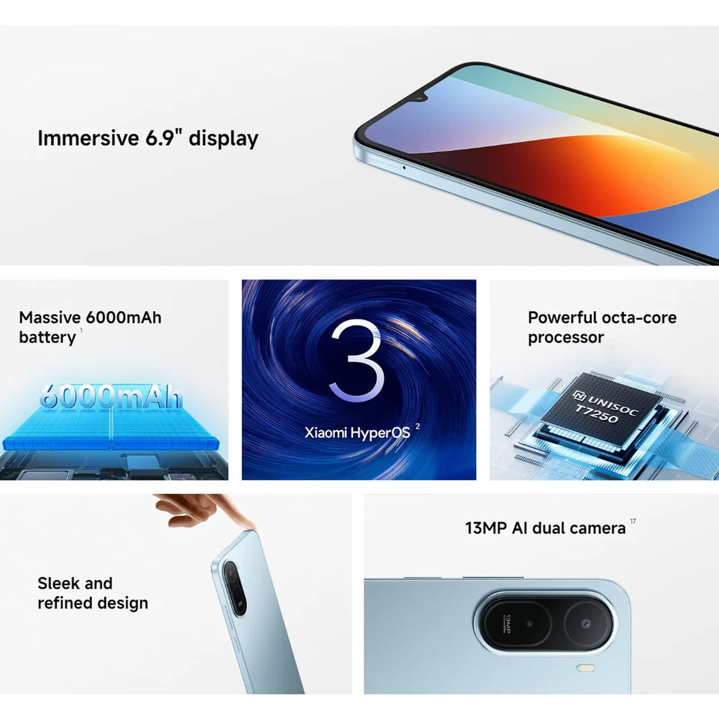 Smartphone Xiaomi Redmi A7 Pro versión global, batería de 6000mAh, pantalla de 6.9" a 120Hz, cámara de 13MP, Xiaomi HyperOS, teléfono móvil Xiaomi