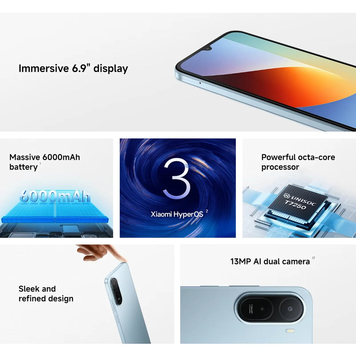 Smartphone Xiaomi Redmi A7 Pro versión global, batería de 6000mAh, pantalla de 6.9" a 120Hz, cámara de 13MP, Xiaomi HyperOS, teléfono móvil Xiaomi