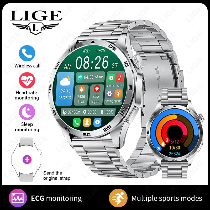 LIGE Smart Watch Men Women With Headphones Bluetooth Call GPS Tracker Heart Rate Health Waterproof SmartWatch 2026 New Watches
