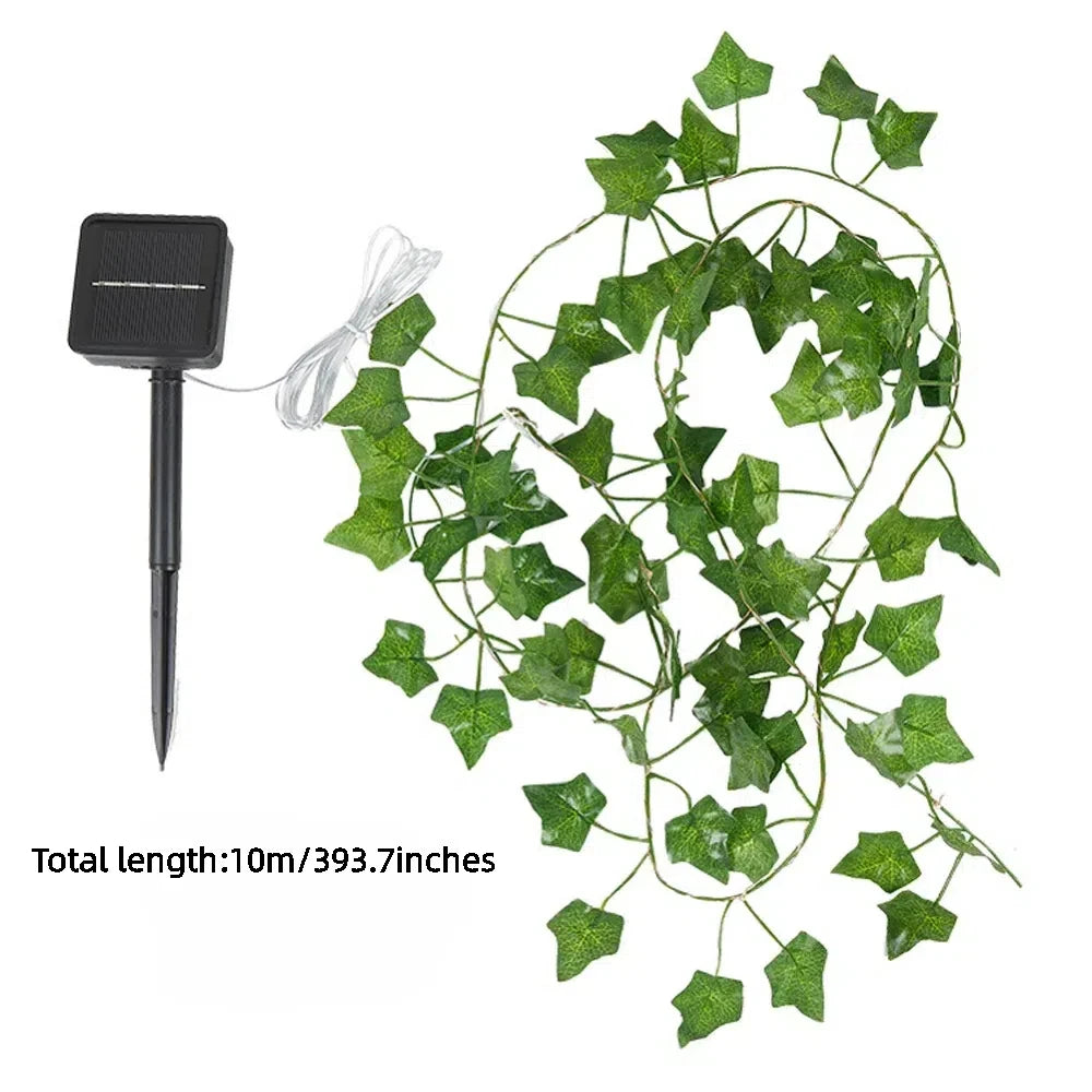 Solar Ivy String Lights, Artificial Vine Lights Garland Fairy String Lights Green Leaf Vine Light Outdoor for Party Garden Decor