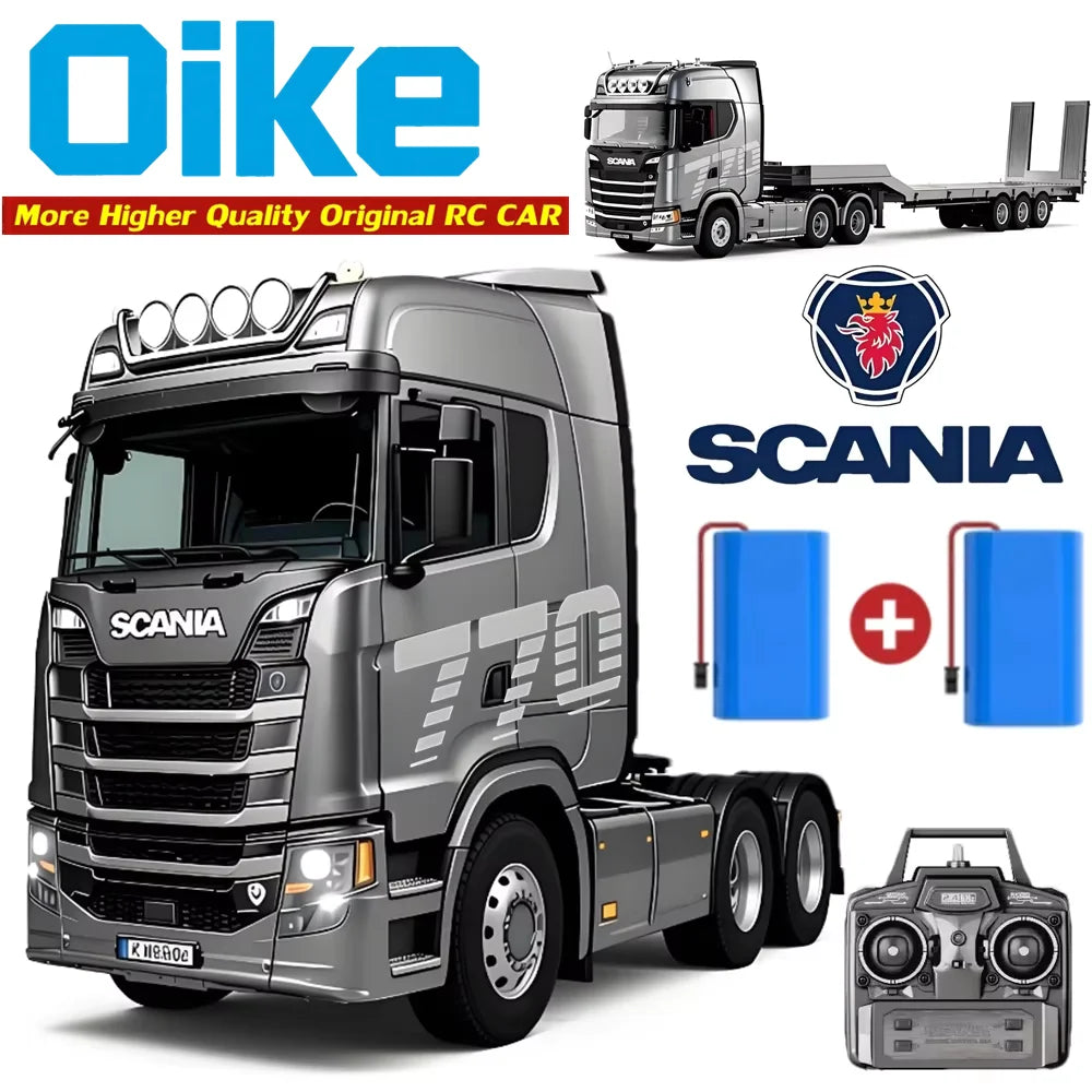 Camión con semirremolque Oike RC, escala 1:18, con sonido y luces, control remoto, camión de plataforma, vehículo de ingeniería, modelo 770S, juguete HUINA 1501.