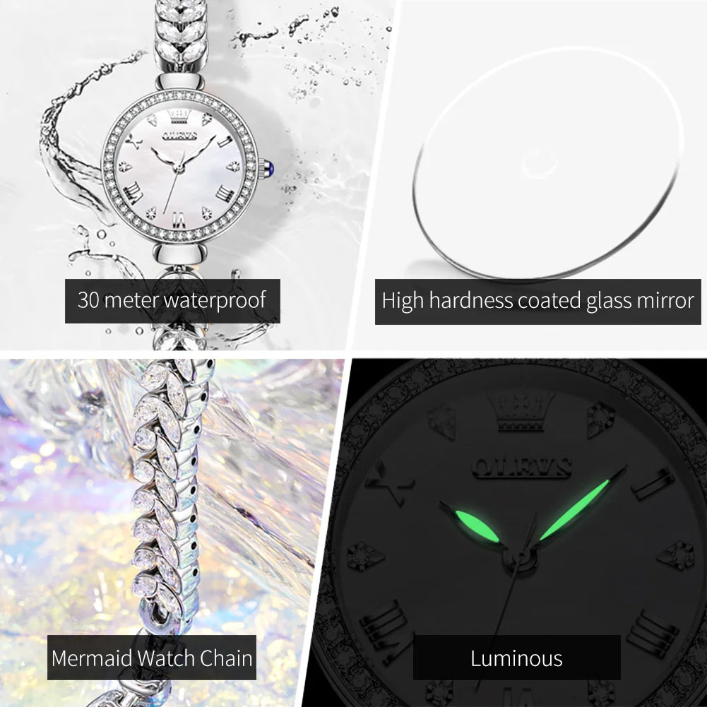 OLEVS Brand Women's Diamond Studded Steel Strip Quartz Watch 9971