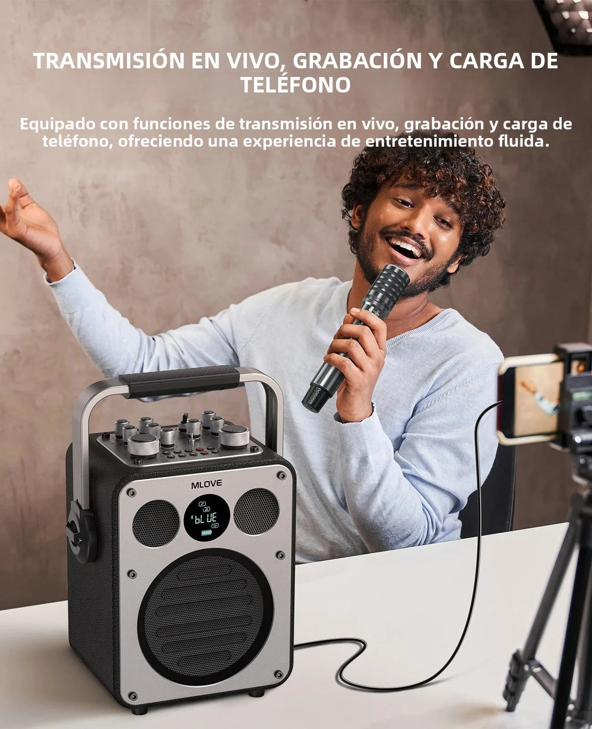 Máquina de Karaoke Profesional MLOVE D5 para Adultos con Bluetooth y 2 Micrófonos Inalámbricos, Altavoz Portátil con Sistema PA, Grabación