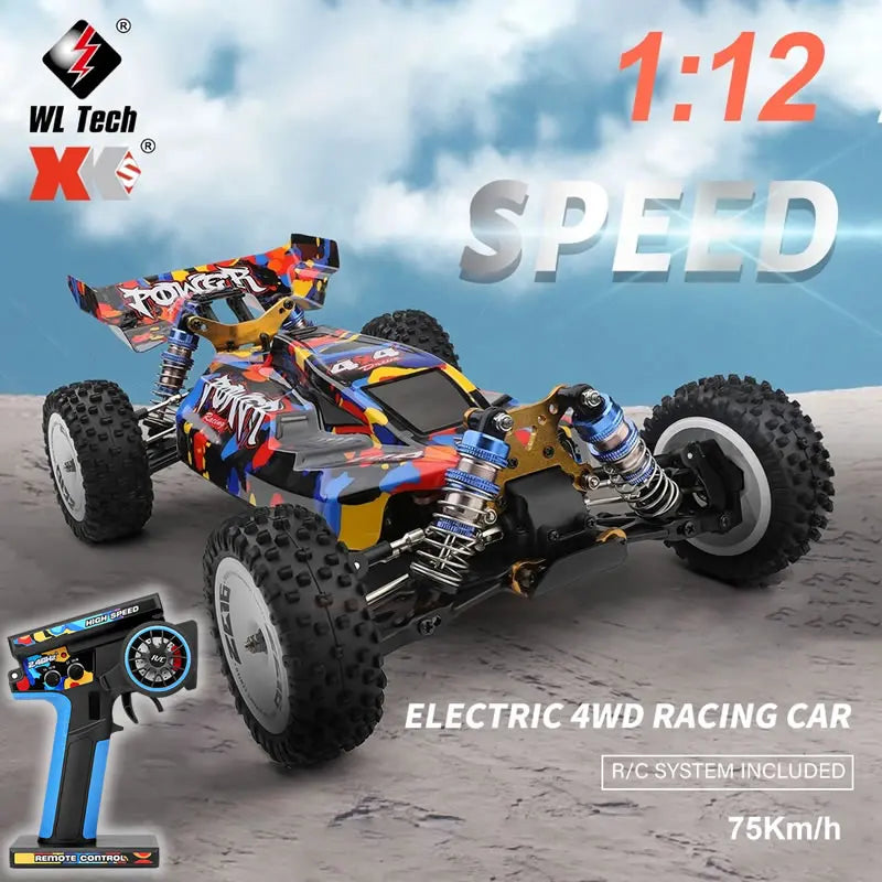 Coche RC eléctrico 1:12 4WD multicolor con suspensión y ruedas con gran agarre