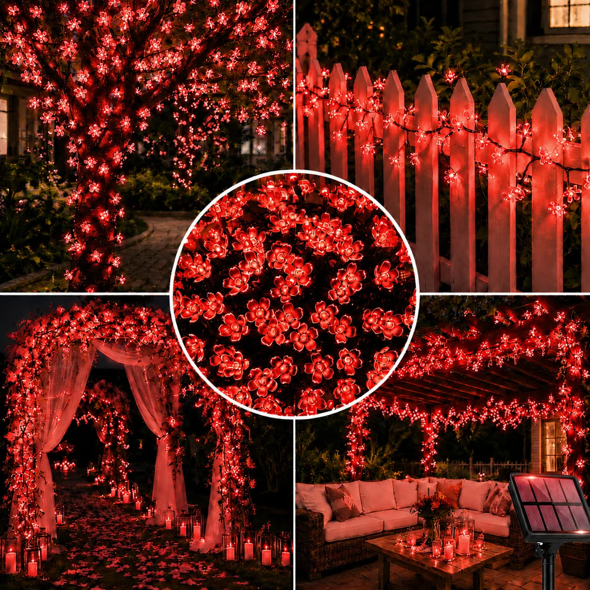 Halloween Lights Solar Cherry Blossom String Lights 5M/7M/12M 20/50/100LED 8 Modes for Garden Patio Haunted House Decor
