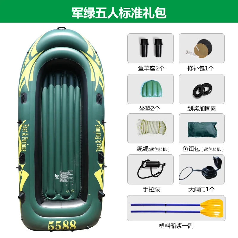 Bote de Pesca Inflable Resistente, Kayak Plegable de PVC Portátil con Remos de Aluminio y Bomba de Aire para Lago o Río