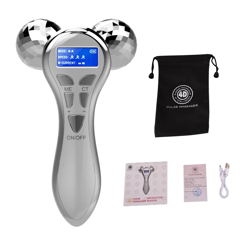 Rodillo masajeador Facial 4D EMS, vibración de microcorriente, dispositivos de masaje de elevación en V, herramienta de belleza para el cuidado de la piel para cuello, ojos y cuerpo