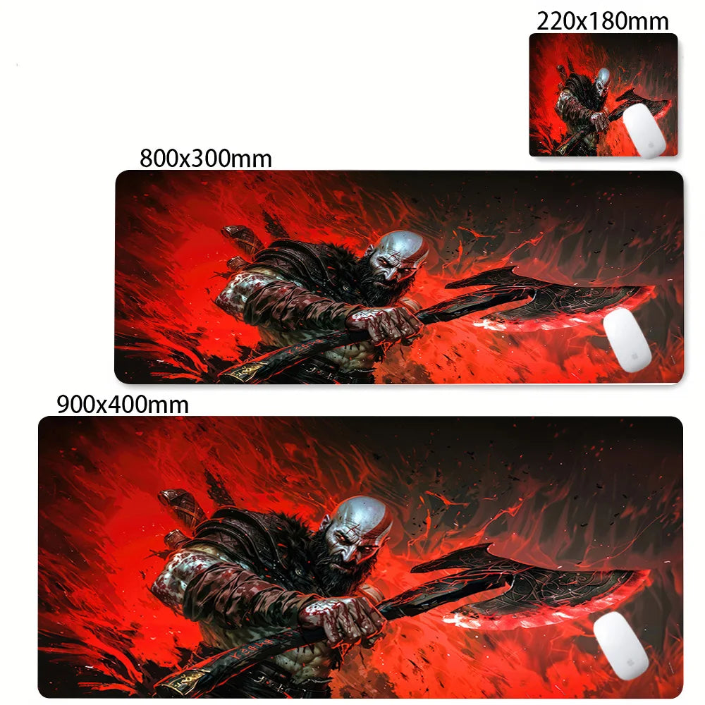 Alfombrilla de escritorio para teclado de ordenador, diseño de God of War Kratos, alfombrilla de ratón gaming grande, caucho natural, bordes cosidos, base antideslizante, alfombrilla de escritorio.