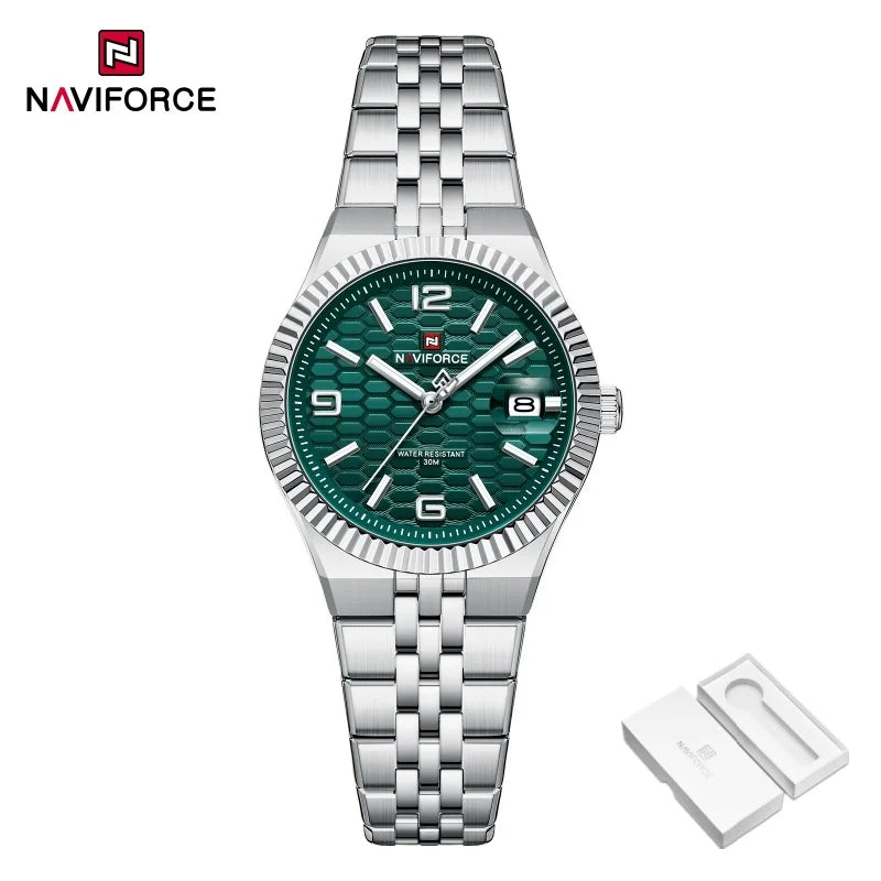 Reloj de mujer NAVIFORCE NF5079 de cuarzo, deportivo, resistente al agua, de alta calidad, con correa de acero, romántico, para dama