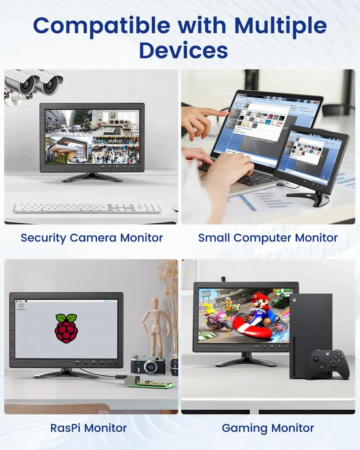 Monitor táctil Eyoyo de 10 pulgadas con pantalla IPS de 1366x768, monitor de escritorio táctil de 10 puntos con altavoz, entradas HDMI, VGA y AV, carcasa metálica, compatibilidad con VESA 75x75, para Raspberry Pi/POS