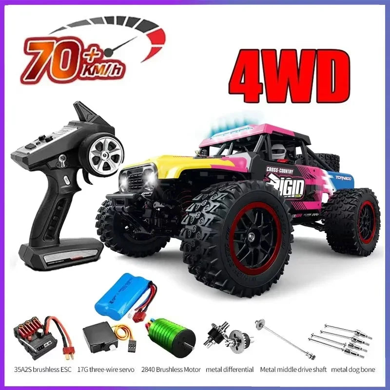 Coche teledirigido SCY16101 16102 de alta velocidad 70 km/h, coche teledirigido con tracción a las cuatro ruedas para niños, motor sin escobillas con LED