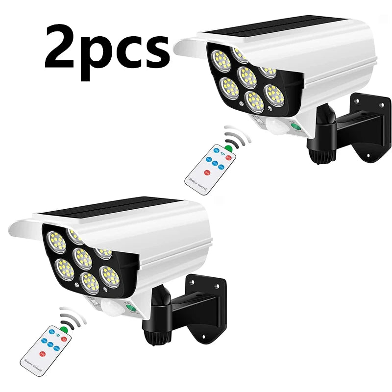 Luces solares con sensor de movimiento para exteriores, 2000 lúmenes, 77 LED, luz LED solar con sensor de movimiento, cámara de seguridad inalámbrica, focos para exteriores
