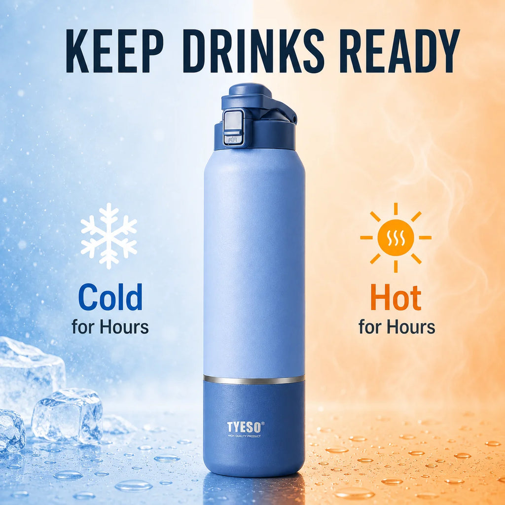 Taza de Viaje de Gran Capacidad Tyeso con Asa, Botella de Agua con Aislamiento al Vacío, Tapa a Prueba de Fugas, Utensilio para Beber para Senderismo al Aire Libre