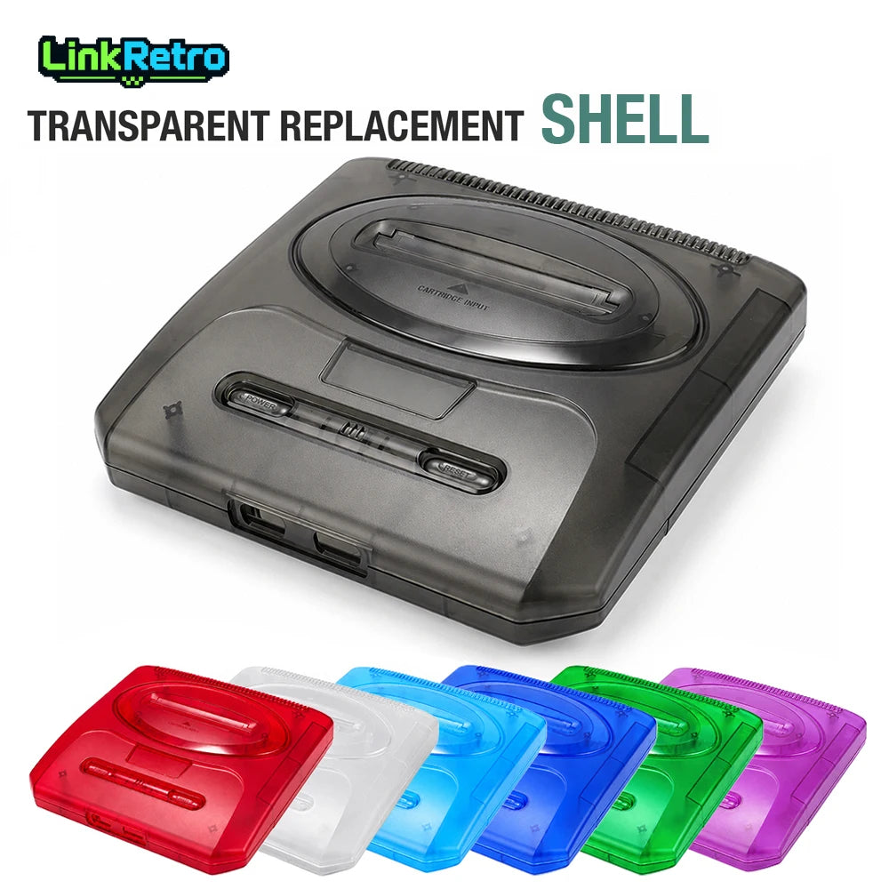 Carcasa de Repuesto Transparente de ABS LinkRetro, Moldeada por Inyección, para Consola de Juegos Sega Genesis 2 / MD2