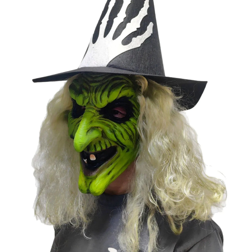 Máscara de bruja con rostro verde, para disfraces de bruja, anciana, abuela, sombrero de látex, máscaras de Halloween, carnaval, fiesta de disfraces, accesorios y regalos.