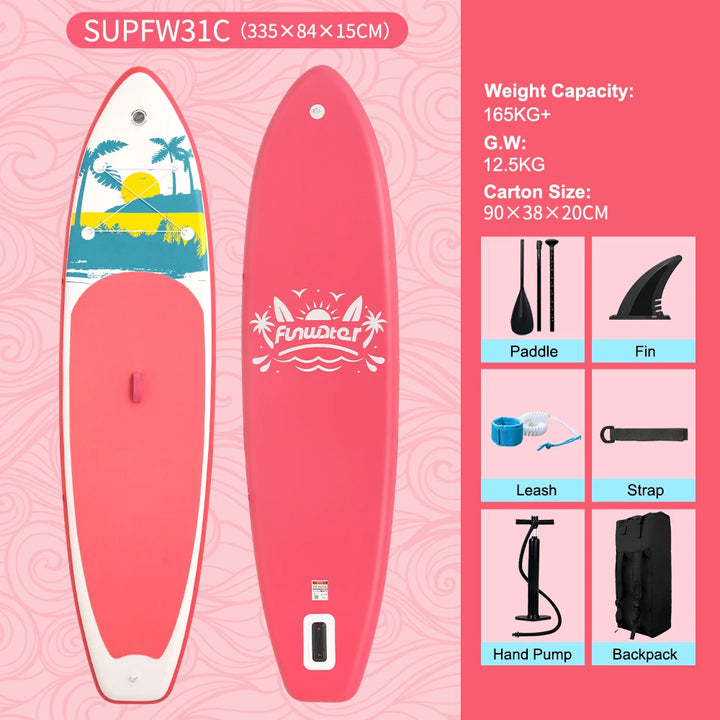 Tabla de Paddle Surf Inflable FunWater, Tabla SUP Antideslizante de 320-385CM con Accesorios, Tabla de Paddle Inflable para Adultos, Surf, Yoga, Pesca, Turismo, Lago, Río y Océano