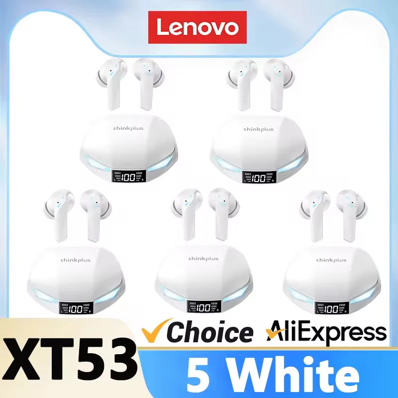 Lenovo New  XT53 Bluetooth V5.4 Earphones LED Power Display Gaming Headphones Waterproof Anti-sweat Upgraded Wireless Earbud