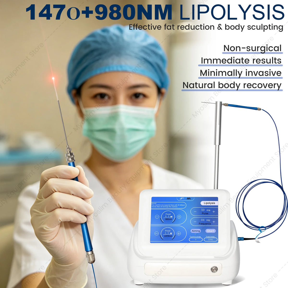Máquina de lipólisis con endolasa láser 980+1470nm |   Disolución de grasa con fibra óptica, contorno corporal, tensado de la piel, eliminación vascular