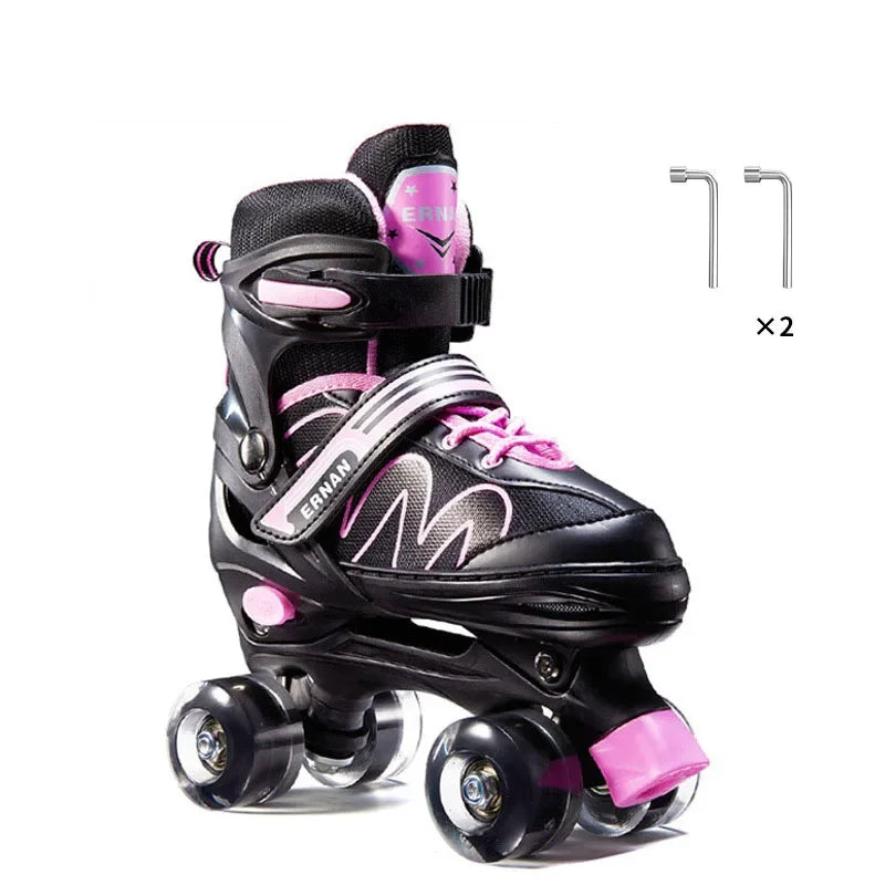 Patines de 4 ruedas de doble fila para niños, zapatos de patinaje en línea al aire libre, zapatos de entrenamiento de pista de hielo, tamaño ajustable