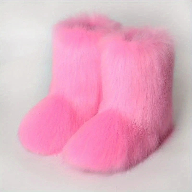 Y2K Botas mullidas a media pantorrilla Botas de nieve de moda para mujer de invierno Zapatos cálidos de algodón