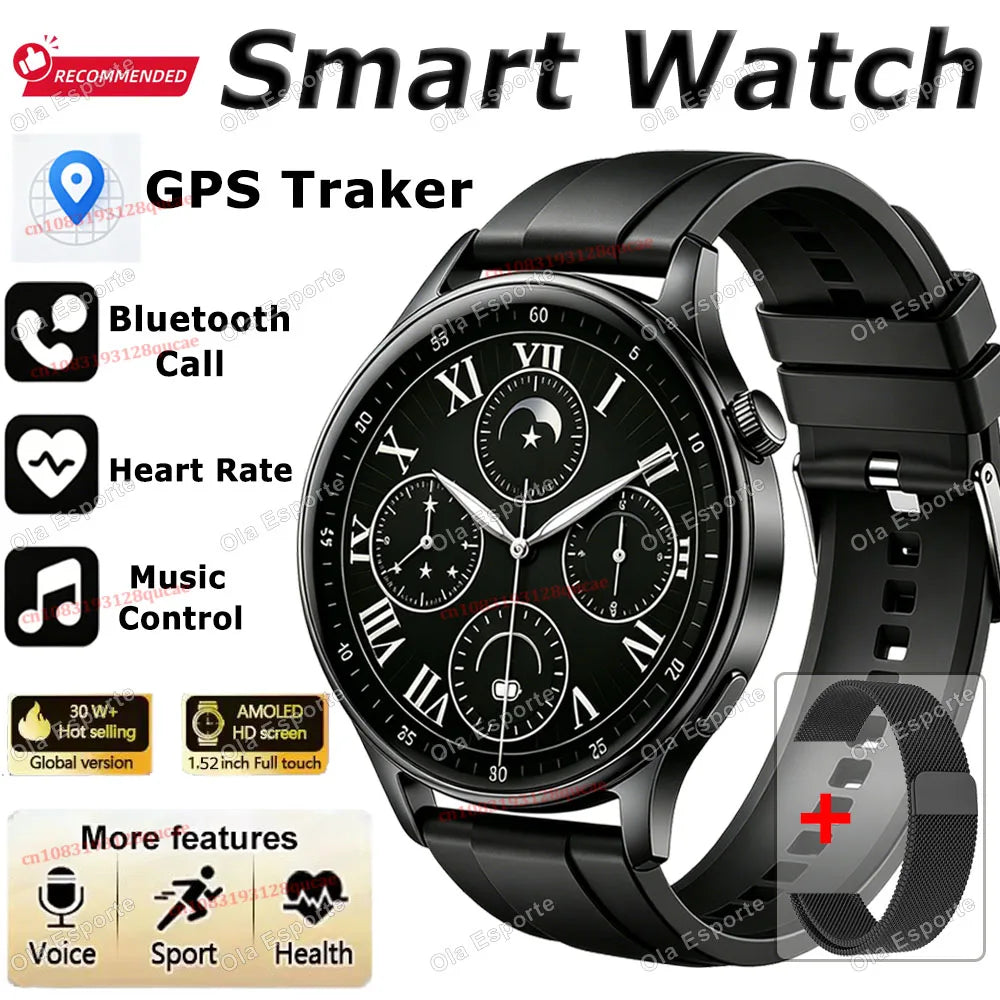 Reloj inteligente 2026 Watch 5 Pro con seguimiento GPS, pantalla AMOLED de 1.52'', resolución 360*360, llamadas BT, monitor de salud, resistente al agua, para hombre Ht30